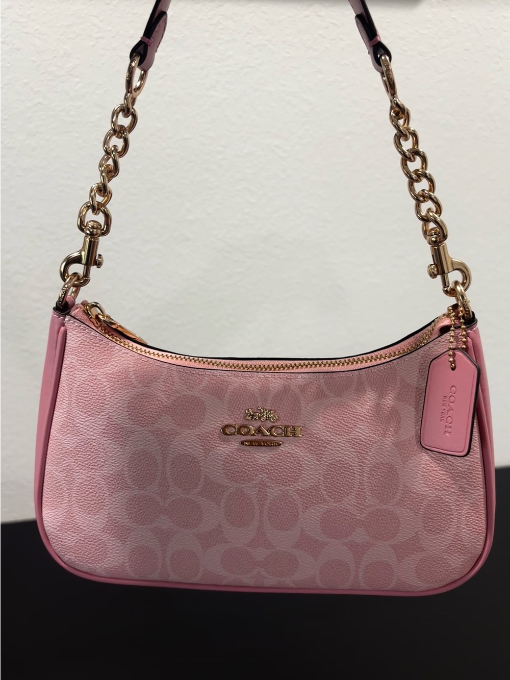 Coach Pink Teri Logo Jacquard Chain Shoulder Bag